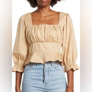 THE GOOD JANE Square Neck Ruched 3/4 Sleeve Top
